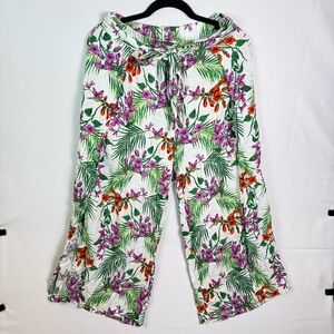 New Look Women Floral Wide Leg Capri Pants Tropical Vibe Floral Large Soft Flowy